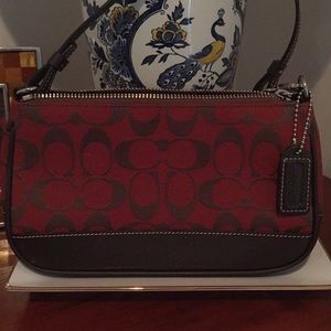 Coach Signature Leather Handbag F050 6094 Red